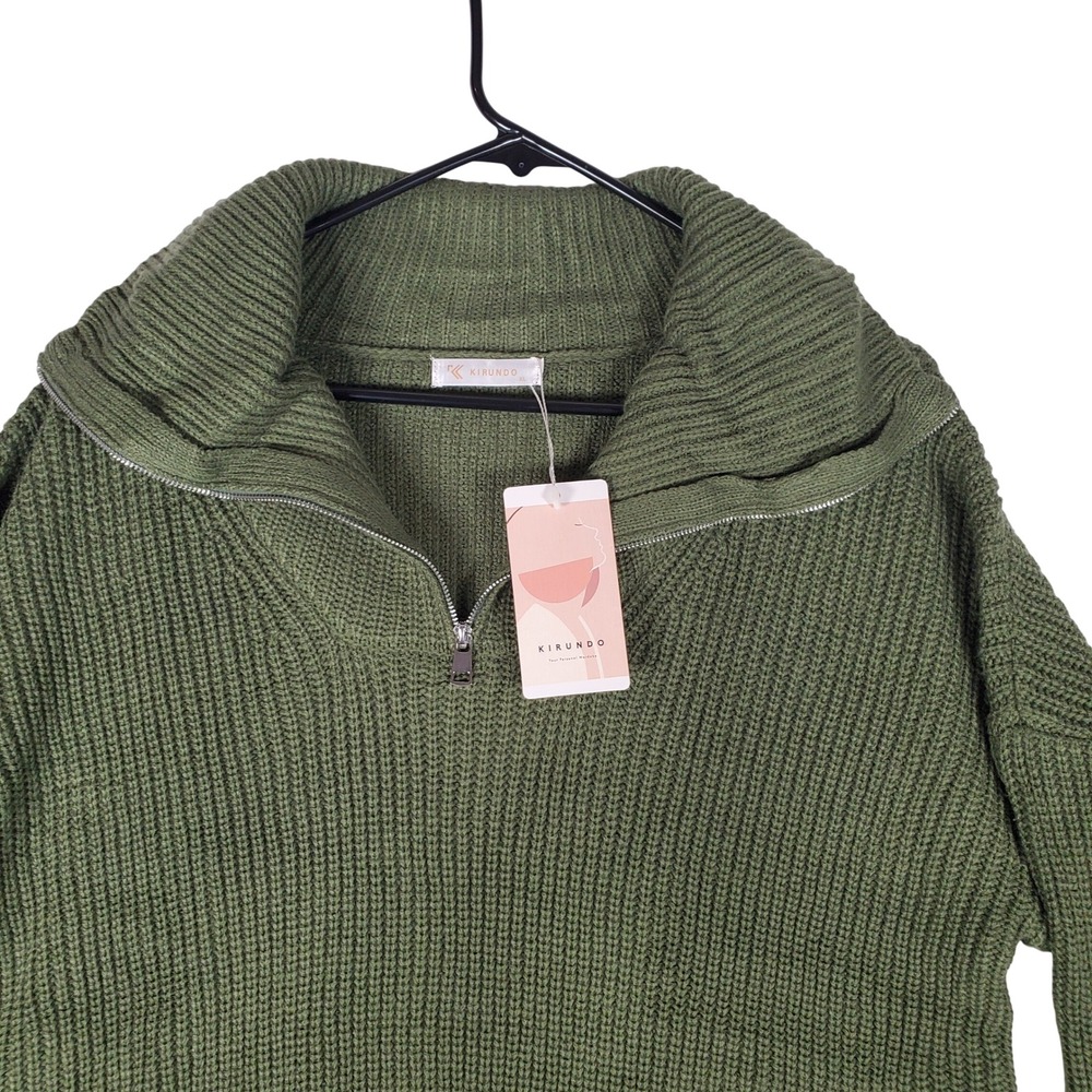 Kirundo Womens XL Olive Green Quarter Zip Ribbed Pullover Sweater New